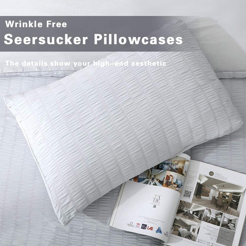 AveLom Seersucker Duvet Cover Set Queen Size (90 x 90 inches), 3 Pieces (1 Duvet Cover, 2 Pillow Cases), Light Gray Ultra Soft Washed Microfiber, Textured Duvet Cover with Zipper Closure, Corner Ties - Image 5